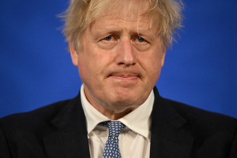 FILE PHOTO: Britain's Prime Minister Boris Johnson holds a news conference in response to the publication of the Sue Gray report Into "Partygate", at