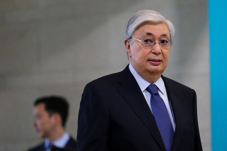 Kazakhstan's President Kassym-Jomart Tokayev as he casts his ballot during a constitutional referendum in Nur-Sultan.