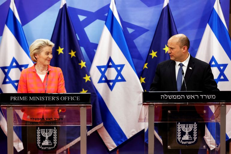 Israeli Prime Minister Naftali Bennett and European Commission President Ursula Von Der Leyen speak at a joint press conference.