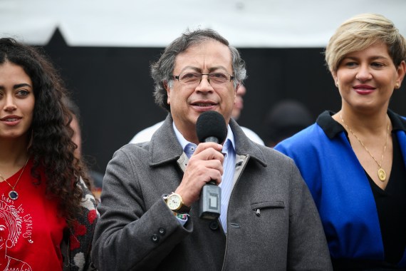 Gustavo Petro speaks after casting his vote in Bogota, Colombia in June.