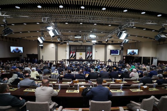 Iraqi lawmakers attend a session of the Iraqi parliament