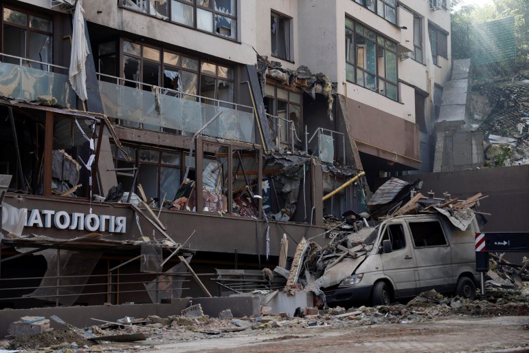 A residential building hit by a Russian missile strike.