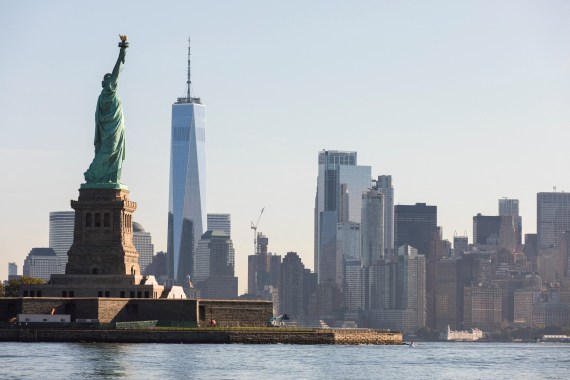 Statue of Liberty seen along New York City skyline