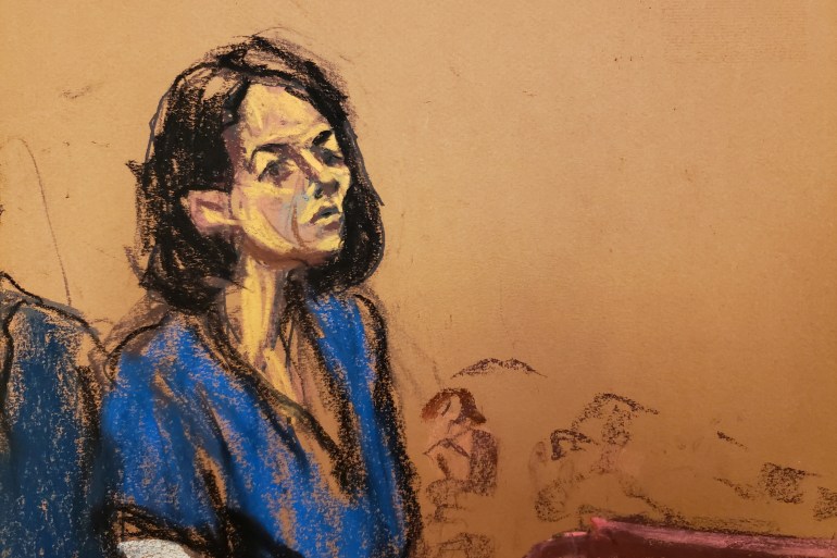 Drawing of Ghislaine Maxwell in court.