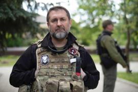 Governor of Luhansk Oblast Serhiy Haidai wearing bullet proof vest, Luhansk region, Ukraine [Photo provided by Luhansk administration]