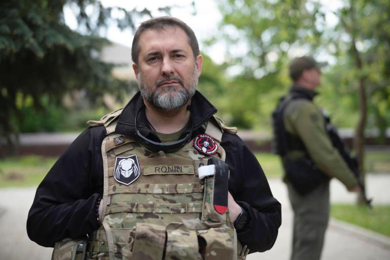 Governor of Luhansk Oblast, Serhiy Haidai wearing bullet proof vest