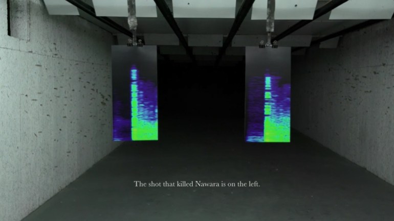 A scene from Rubber Coated Steel Bullet, showing sound analysis of bullets. [Maghie Ghali]