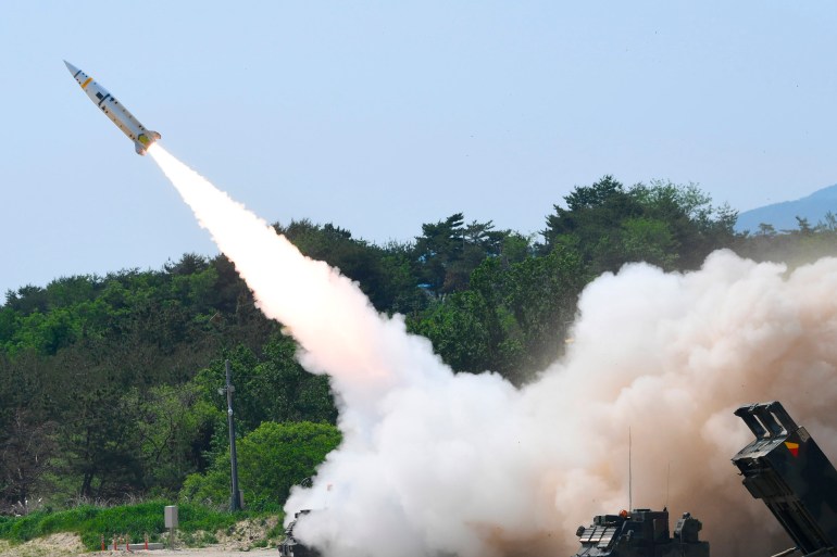 A missile is fired during a joint training between US and South Korea at an undisclosed location in South Korea.