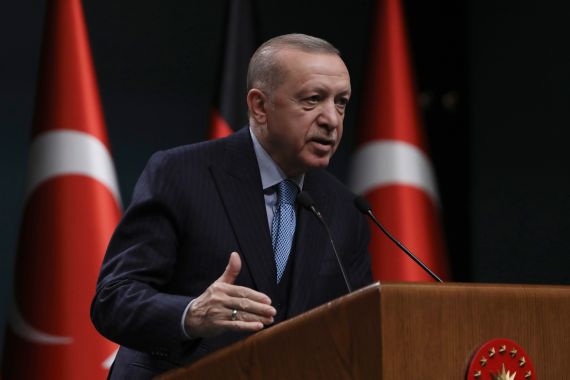 Turkey's President Recep Tayyip Erdogan speaks during a news conference, in Ankara, Turkey on May 14, 2022.
