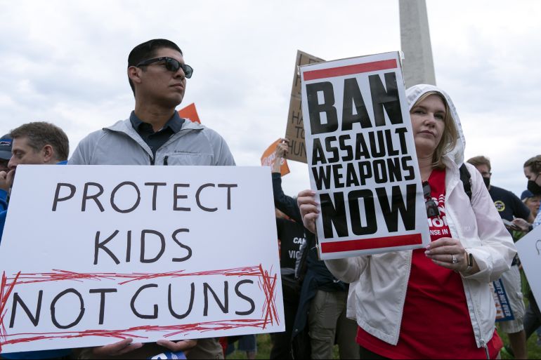 People at the second March for Our Lives rally in support of gun control in front of the Washington Monument