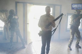 Eric Greitens&#39; campaign add shows him brandishing a gun and declaring that he is hunting RINOs, or Republicans In Name Only [Eric Greitens for US Senate/AP]