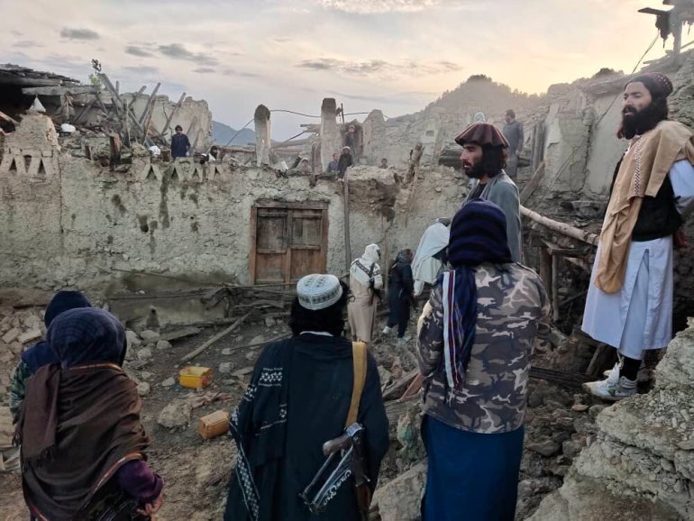 n news agency Bakhtar, Afghans look at destruction caused by an earthquake in the province of Paktika, eastern Afghanistan