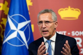 NATO Secretary General Jens Stoltenberg speaks during a meeting with US President Joe Biden at the NATO summit in Madrid, Spain [Susan Walsh/AP Photo]