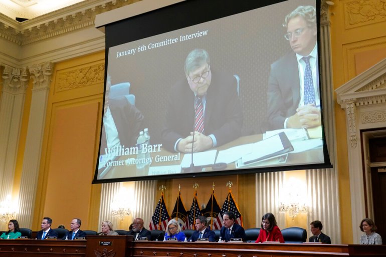 Former Attorney General Barr speaks through video conference