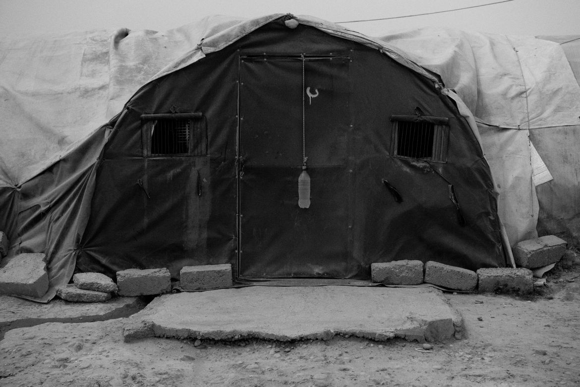 IRAQ, JEDDA 5 Refugee Camp. A tent in Jedda Camp. Thousands of Iraqis displaced in 2016 and 2017 due to the fight against the so-called Islamic State are still living in Internal Displaced camps. Now the government is closing them down, asking people to go back to their place of origin.