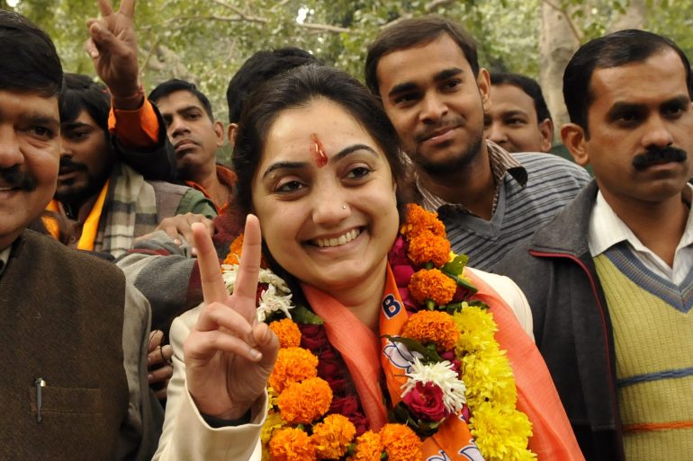 Nupur Sharma arrives at Jamnagar House to file her nominations for the upcoming Delhi Assembly Elections 2015