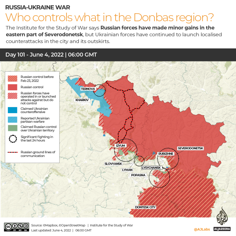 INTERACTIF Guerre Russie-Ukraine Qui contrôle quoi dans le Donbass JOUR 101