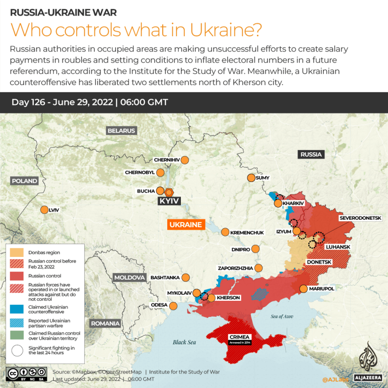 INTERACTIVE - WHO CONTROLS WHAT IN UKRAINE - June 29,2022