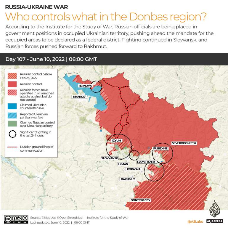 INTERACTIVE_UKRAINE_CONTROL MAP DAY107_June10_INTERACTIVE Russia-Ukraine War Who controls what in Donbas DAY 107