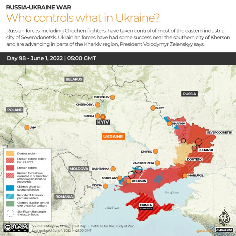 INTERACTIVE_UKRAINE_CONTROL MAP DAY98_June1_INTERACTIVE Russia Ukraine War Who controls what in Ukraine Day 98