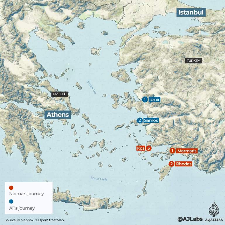 Map of Greece and Greek islands close to Turkey