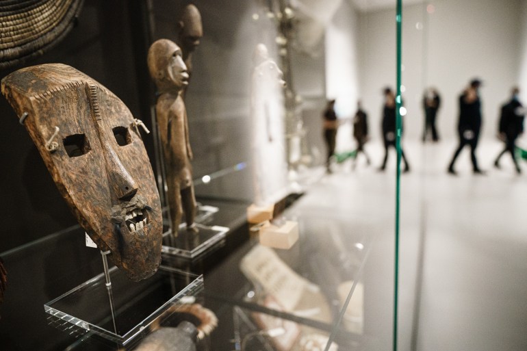 A figure of the colonial era on display prior to the opening of the Ethnological Collections and Asian Art exhibitions at the Humboldt Forum in Berlin, Germany, 20 September 2021 Clemens Bilan/EPA-EFE]