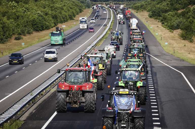 Tractors on a highway in the Netherlands