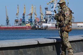 The Ukrainian foreign ministry said the Zhibek Zholy loaded grain from the Russian-occupied port of Berdyansk [File: Yuri Kadobnov/AFP]