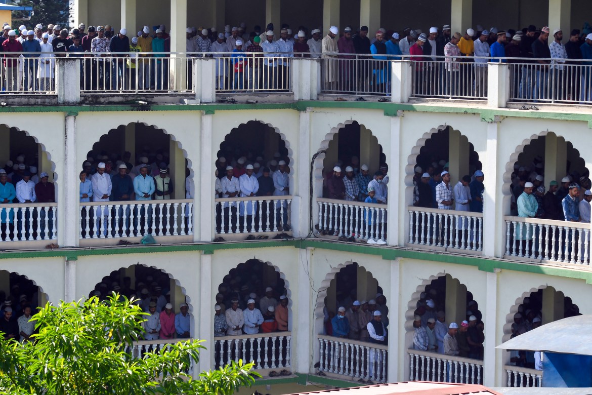 Muslim devotees offer Eid al-Adha prayers at Kashmiri Mosque in Kathmandu