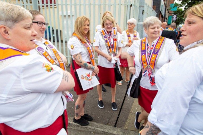 Northern Ireland's Orange Order members attend a parade in Belfast