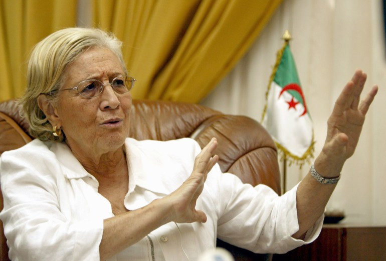 Algerian Zohra Drif Bitat, who fifty years ago as a young blonde woman hid a bomb in Algiers' fashionable Milk Bar cafe where French colonial youths were relaxing after a day at the beach, speaks during an interview with Reuters in Algiers September 28, 2006. Drif Bitat's September 30, 1956 blast, together with another device set off nearby, killed three people and wounded 60. 