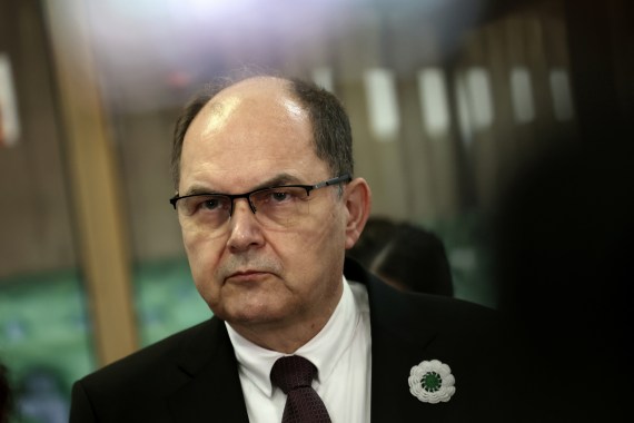 Christian Schmidt, European Union High Representative for Bosnia and Herzegovina, attends an exhibition at Srebrenica Genocide Memorial in Potocari, Bosnia and Herzegovina, February 22, 2022.
