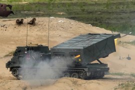 The British army's M270 Multiple Launch Rocket System (MLRS) fires during Summer Shield 2022 military exercise in Adazi military base, Latvia May 27, 2022.