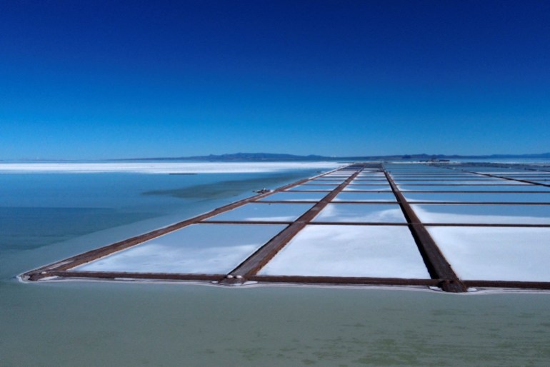Evaporation pools for the extraction of lithium in Bolivia.