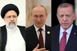 The Russian president, centre, is expected to meet his Turkish and Iranian counterparts in Tehran on July 19 [Reuters]