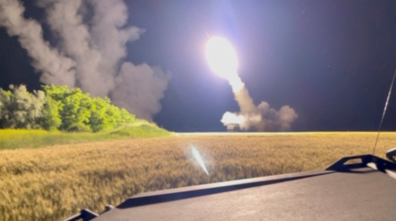 A scene showing a HIMARS being shot at an undisclosed location in Ukraine
