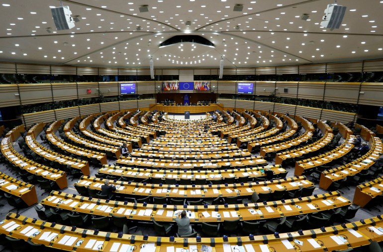 A general view of the hemicycle at the European Parliament in Brussels