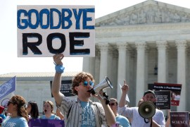 Anti-abortion rights activists demonstrate outside the Supreme Court, June 13 [File: Evelyn Hockstein/Reuters]