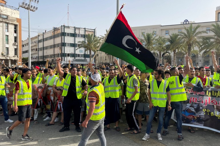 People protest against a power outage in Martyrs' Square, in Tripoli, Libya on July 1, 2022 [Hazem Ahmed/Reuters]