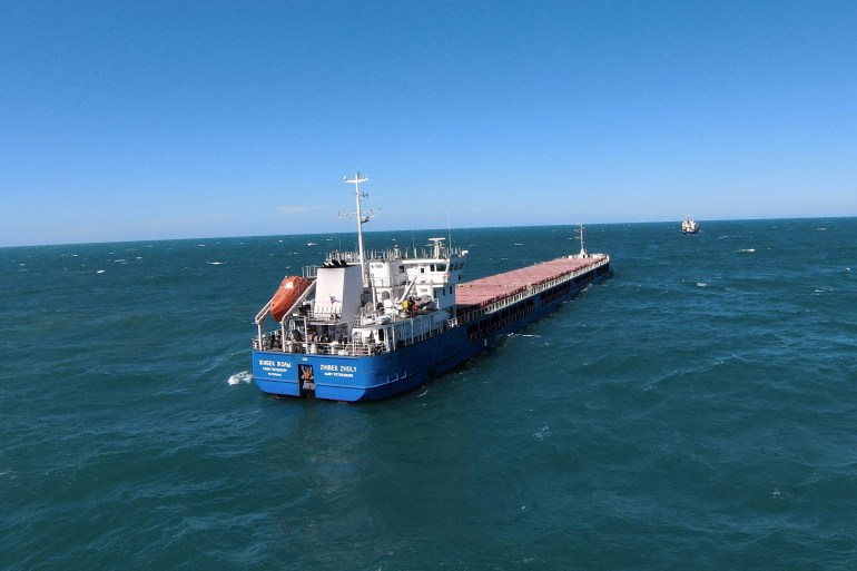Russian-flagged cargo ship Zhibek Zholy is seen off the coast of Black Sea port of Karasu, Turkey.