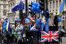 Demonstrators protest against British Prime Minister Boris Johnson, in London, Britain [Henry Nicholls/ Reuters]