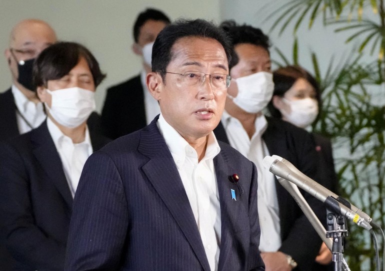 Japanese Prime Minister Fumio Kishida meets the press at his office in Tokyo, after former Japanese Prime Minister Shinzo Abe was shot in Na