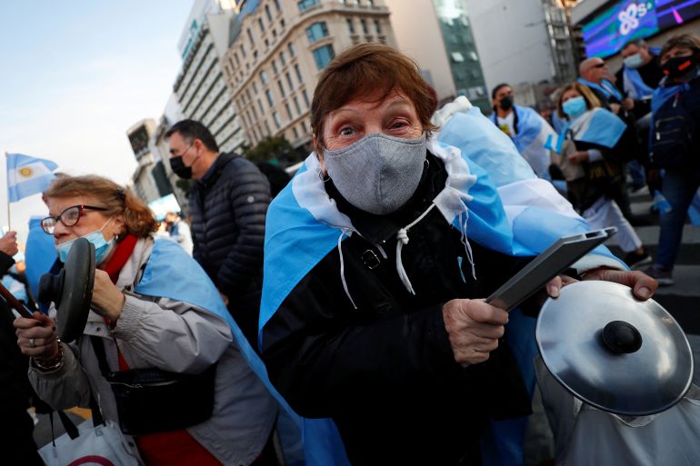 A demonstrator protests against Argentina's President Alberto Fernandez's administration, on Independence Day, in Buenos Aires, Argentina July 9, 2022.