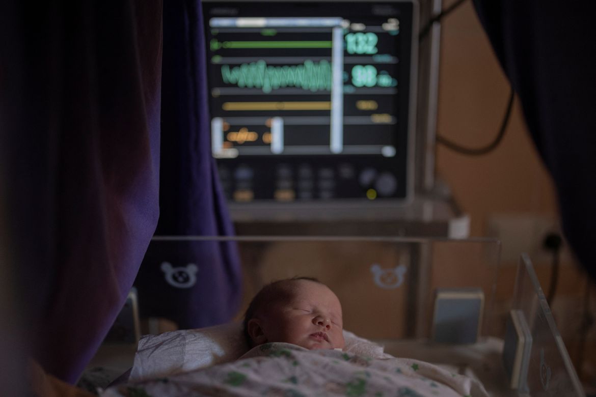 Baby Maria rests inside Pokrovsk maternity hospital