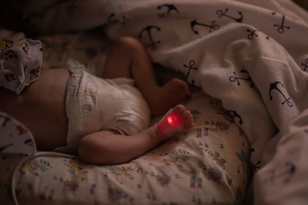 Baby Illiusha rests inside Pokrovsk maternity hospital