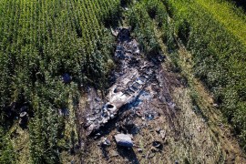 Debris is seen at the crash site of an Antonov An-12 cargo plane owned by a Ukrainian company, near Kavala, Greece [Alkis Konstantinidis/Reuters]