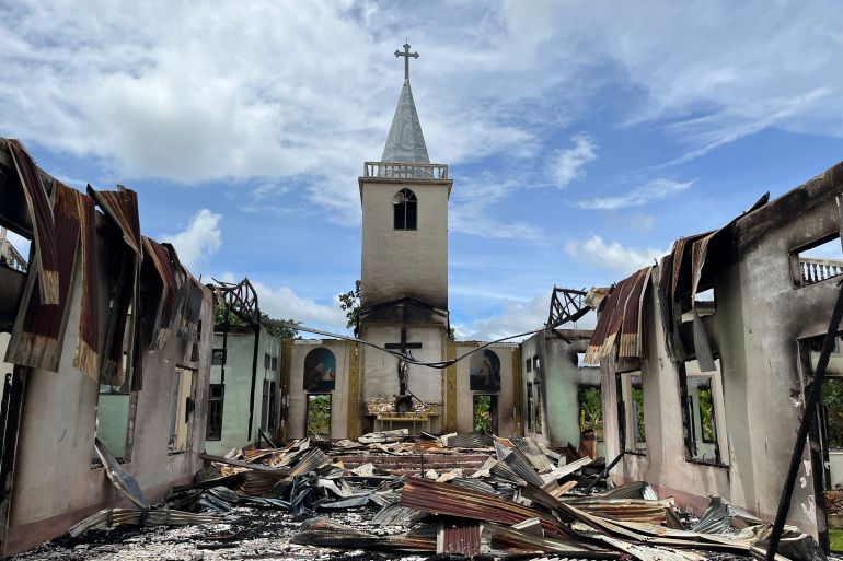 The destroyed church of St Matthew's in Myanmar's southeastern Kayah State.