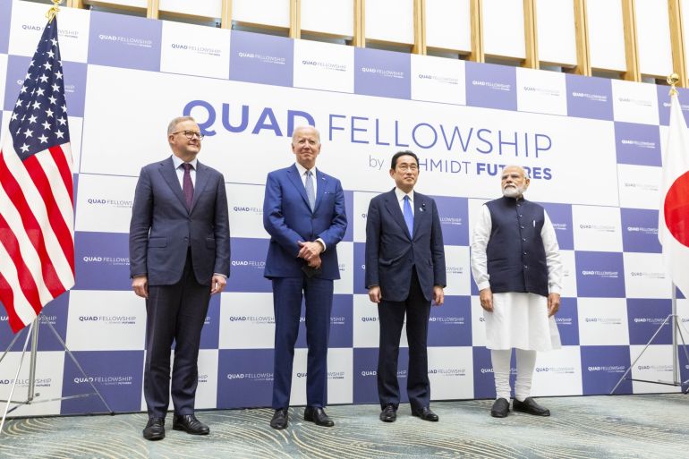 Avustralya başbakanı Anthony Albanese, ABD Başkanı Joe Biden, Japonya başbakanı Fumio Kishida ve Hindistan başbakanı Narendra Modi, soldan sağa, Tokyo, Japonya'da
