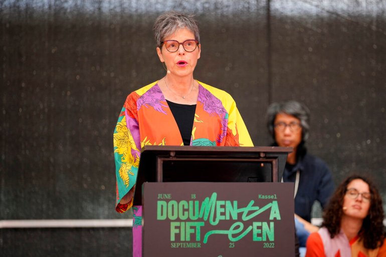 Director General Sabine Schormann speaks at the opening of Documenta 15