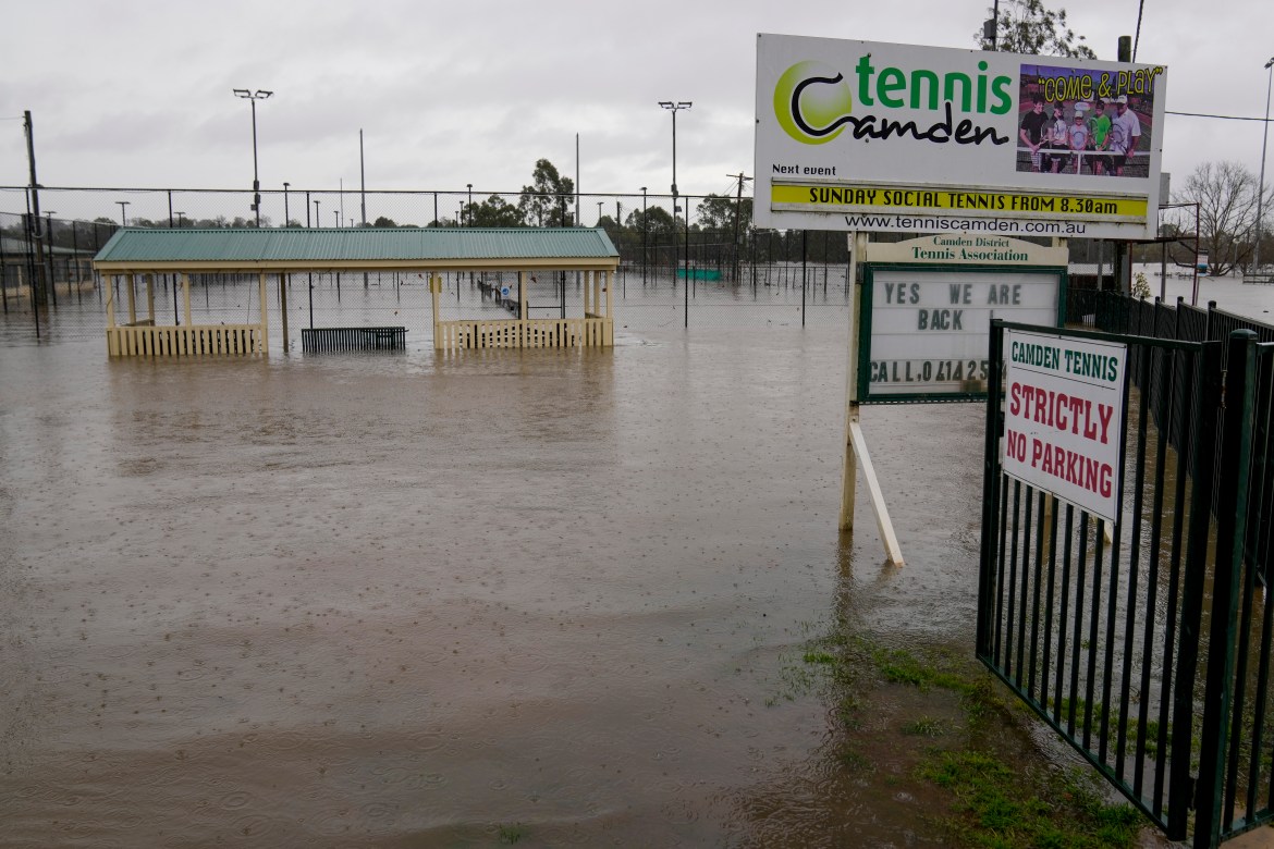 This photos shows a flooded sports venue in Camden